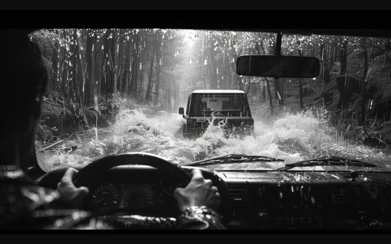 Check-up Media driving in flood